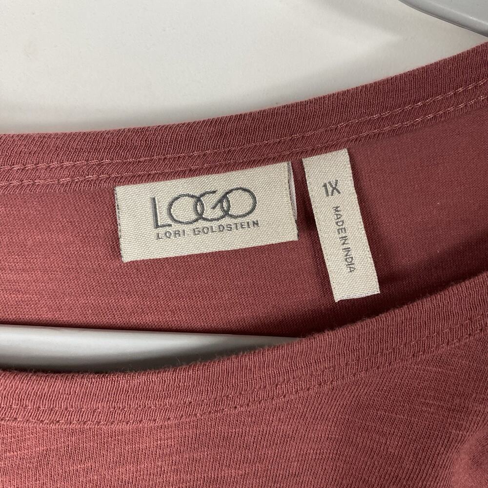 Logo Lori Goldstein Top 1X Red Curved Hem Long Sleeve 100% Cotton Tunic - Picture 5 of 6